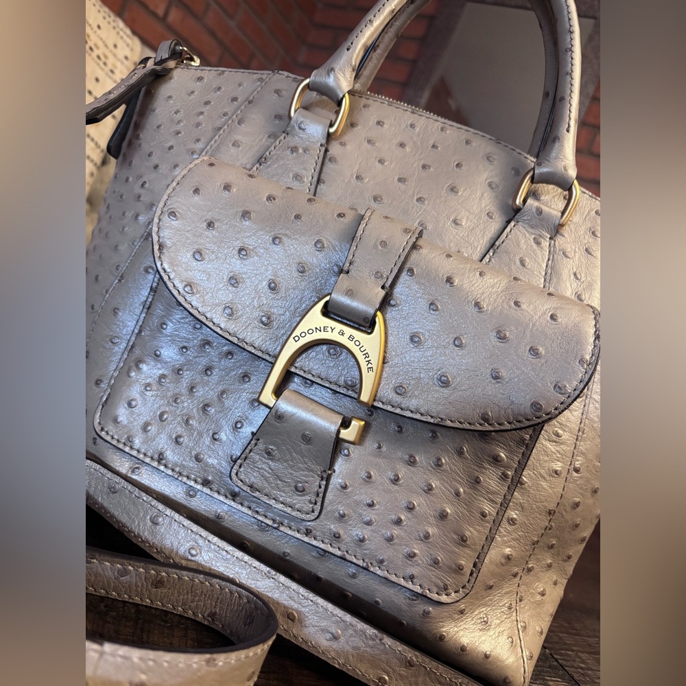 Dooney & Bourke Taupe Ostrich-Embossed Satchel